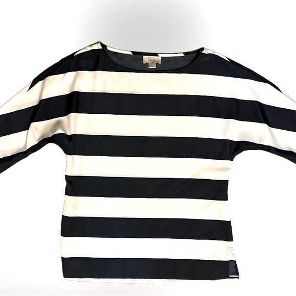 Ann Taylor LOFT Striped SHEER Blouse 3/4 Sleeve Navy & White Boat Neck Polyester - Picture 2 of 6
